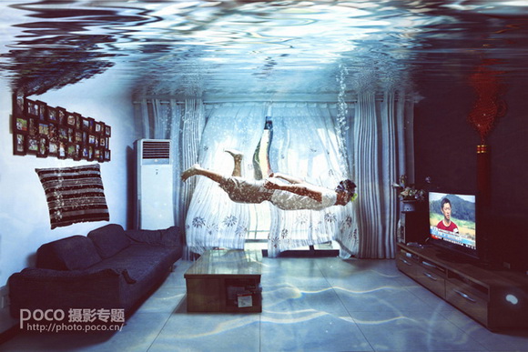 Photoshop合成唯美真实的水底房间